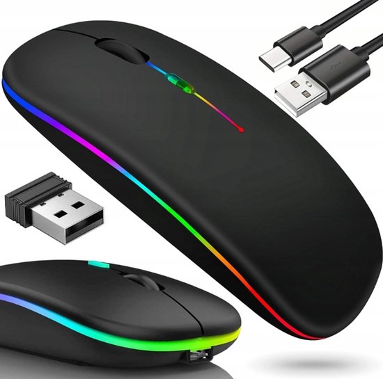 Slanke draadloze Gaming Muis voor pc's en laptops – Game Muis - Oplaadbare 2,4 GHz Bluetooth Optische Muis – Draadloos - Zwart