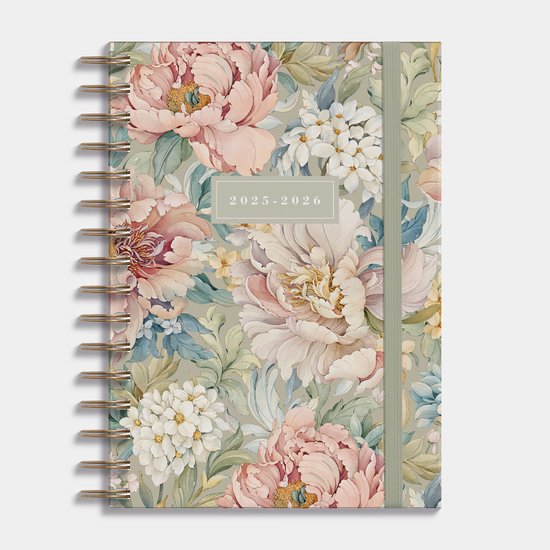Hobbit - A5 Agenda 2025-2026 - 1 week op 2 pagina's - Harde Kaft - Ringband Agenda A5 (14,8 x 21 cm) - Vintage Bloemen