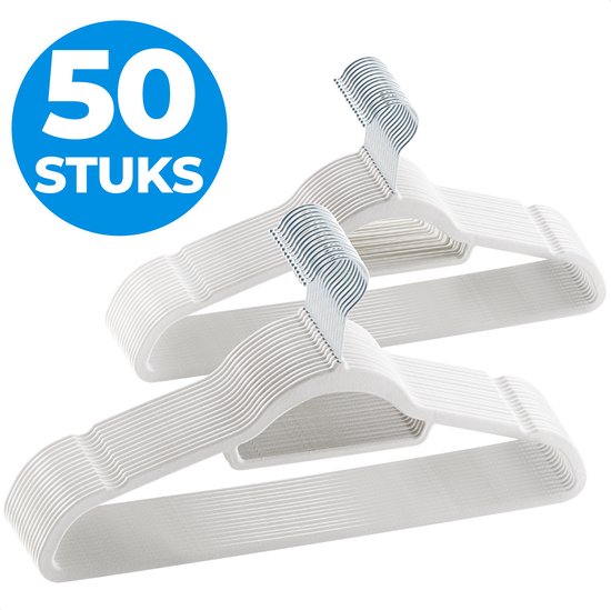ACAZA lot de 50 cintres avec velours, Cintres Ultra fins avec antidérapant, porte- Cintres avec barre de pantalon ou jupe, Wit ivoire