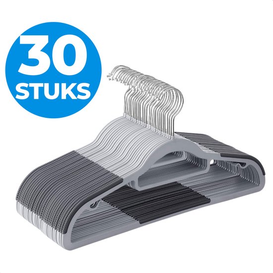 Acaza - Cintres - Cintres en plastique - Cintres pour livres - Antidérapant - 30 pièces - Grijs