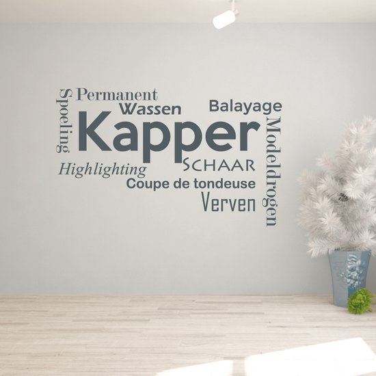 Muursticker coiffeur - gris foncé - 120 x 72 cm - Dutch Textes Companies - sticker mural 4 vente