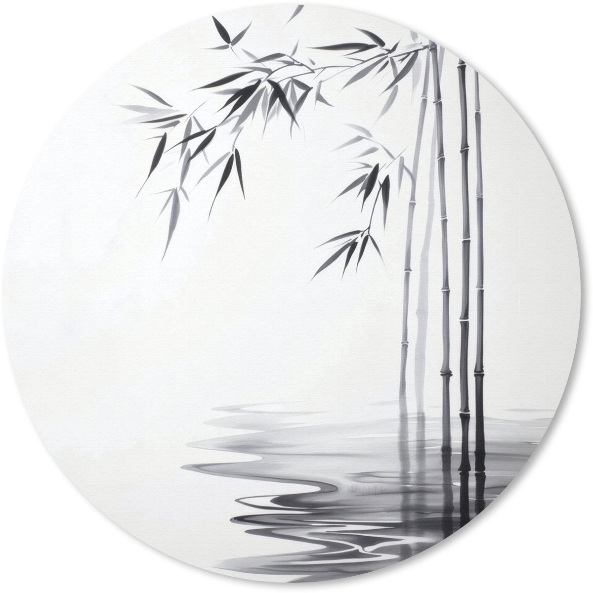 Muismat rond 40x40 cm - Mousepad Bamboestammen - Water - Minimalistisch - Wit - Ronde muismatten