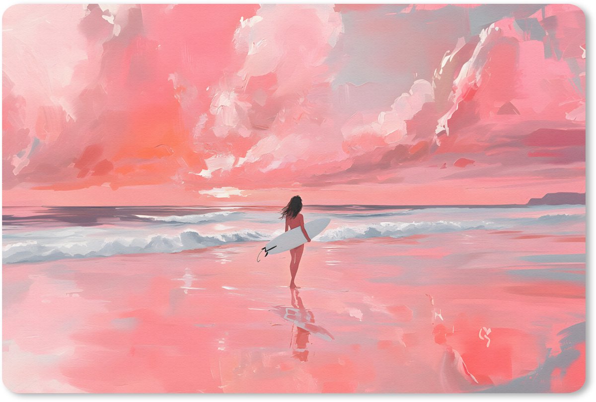 Muismat 27x18 cm - Mousepad Roze - Surfen - Zee - Muismatten