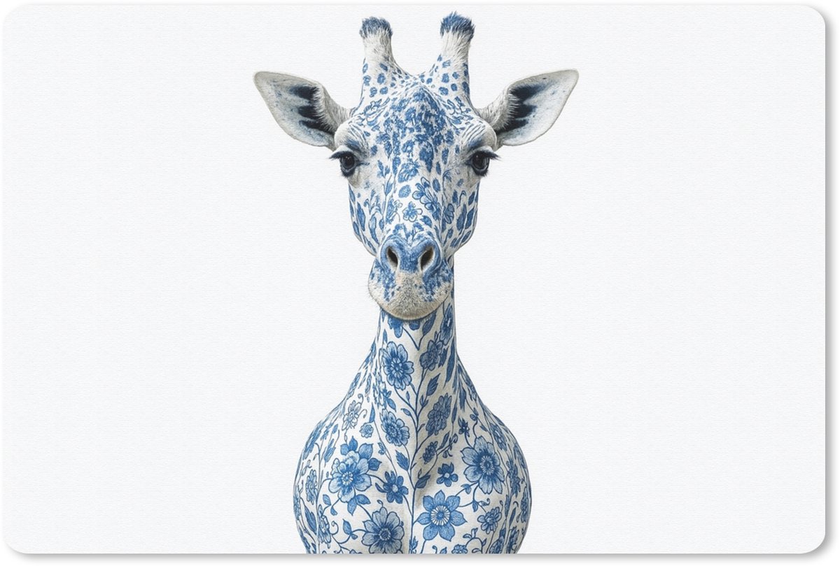 Muismat 27x18 cm - Mousepad Giraffe - Delfts blauw - Dieren - Minimalistisch - Muismatten