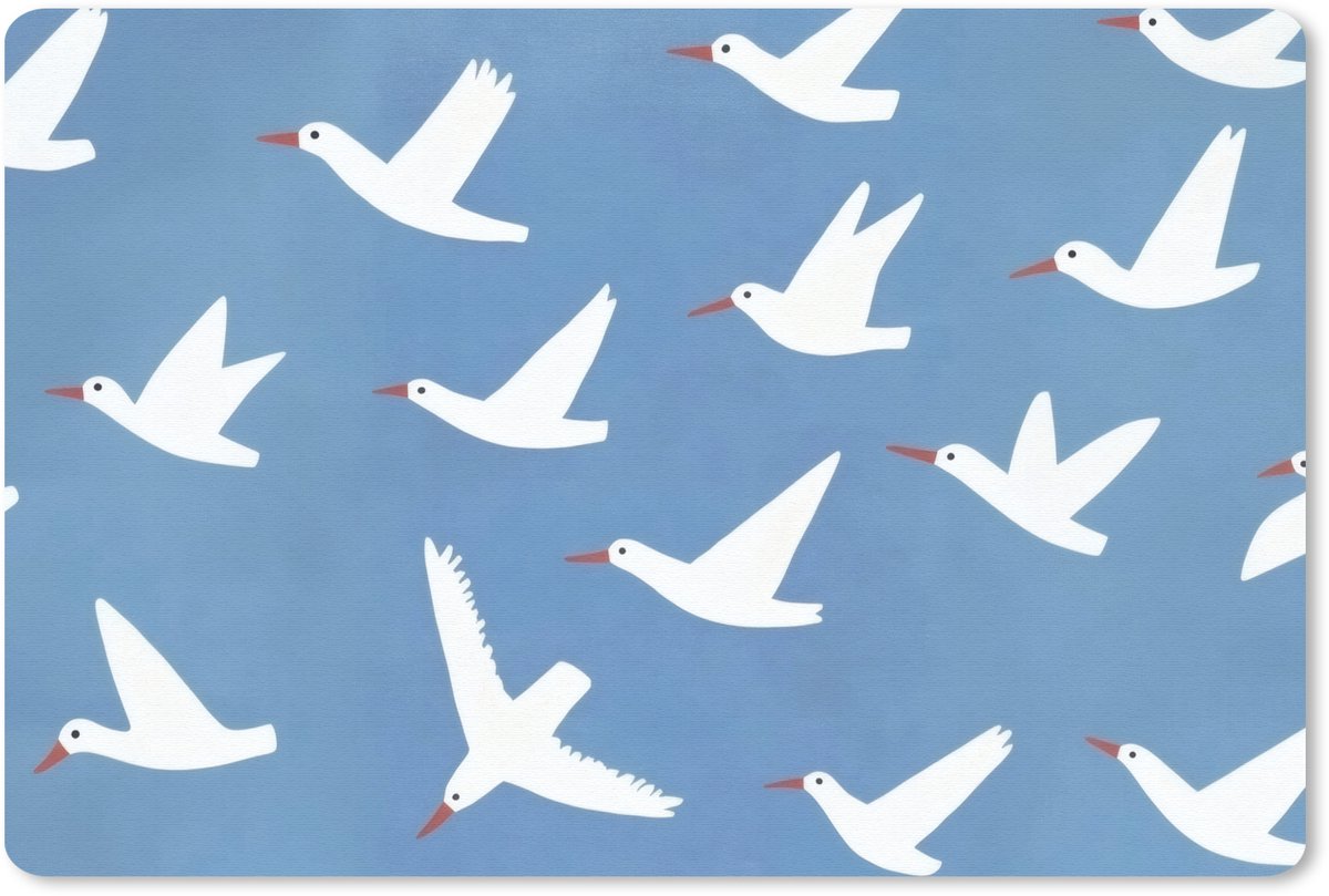 Muismat 27x18 cm - Mousepad Vogels - Wit - Patroon - Muismatten