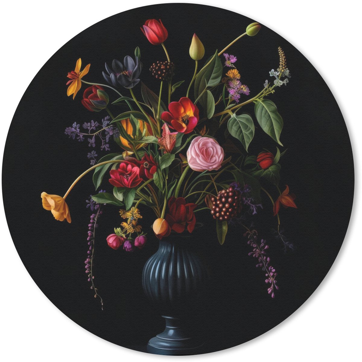 Muismat rond 40x40 cm - Mousepad Bloemen - Bessen - Klassiek - Ronde muismatten
