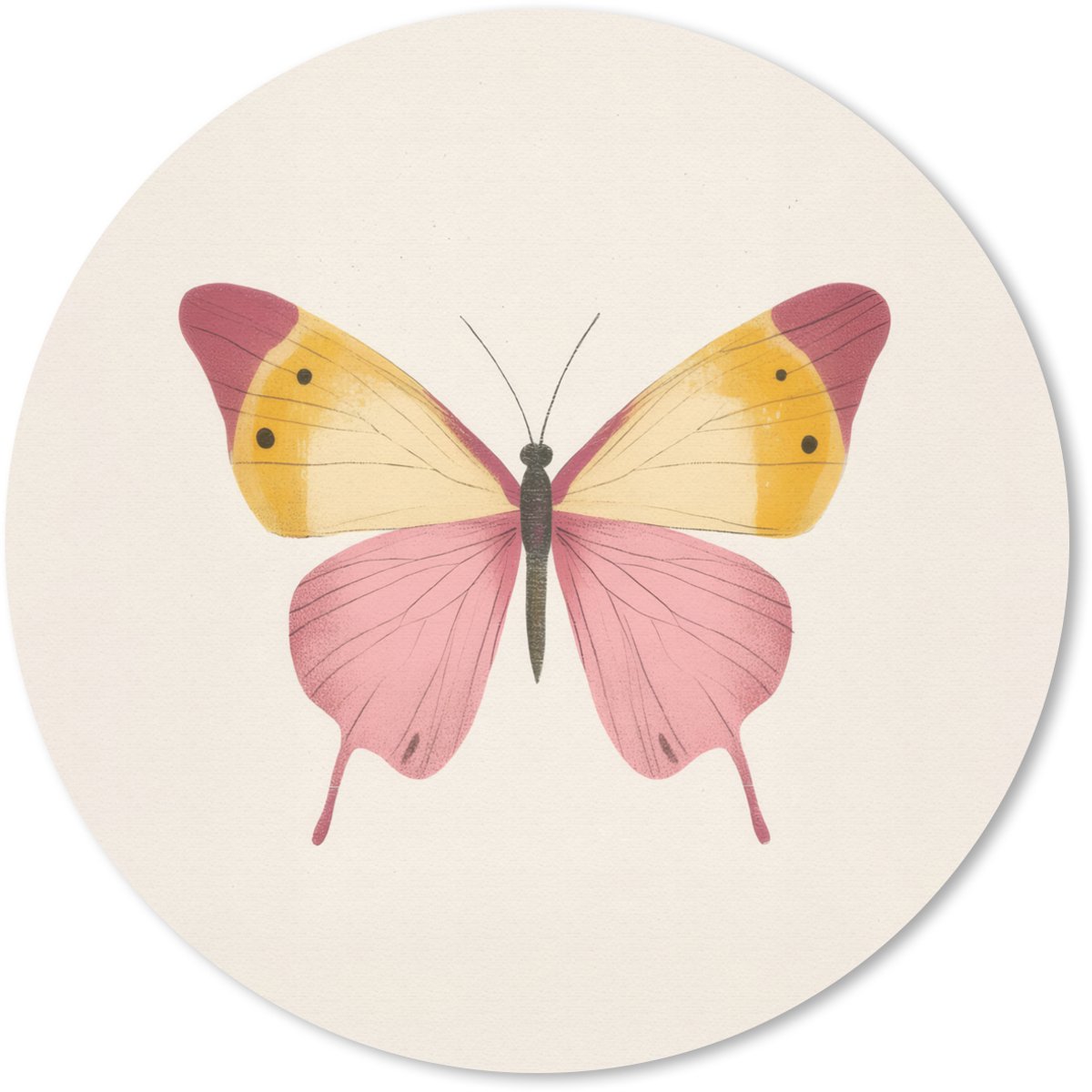 Muismat rond 20x20 cm - Mousepad Vlinder - Illustratie - Roze - Ronde muismatten
