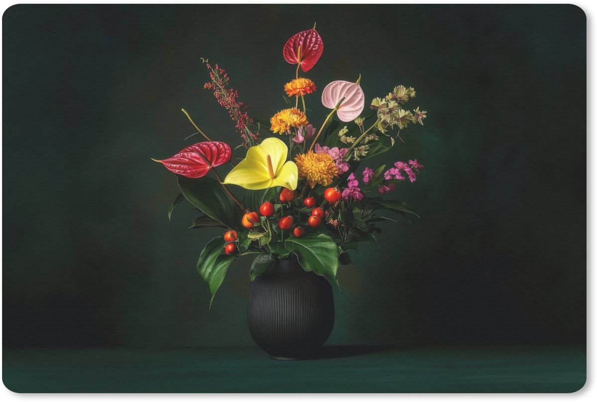 Muismat 27x18 cm - Mousepad Bloemen - Vaas - Zwart - Muismatten