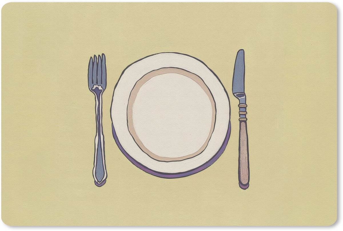 Muismat 27x18 cm - Mousepad Illustratie - Bord - Bestek - Beige - Muismatten