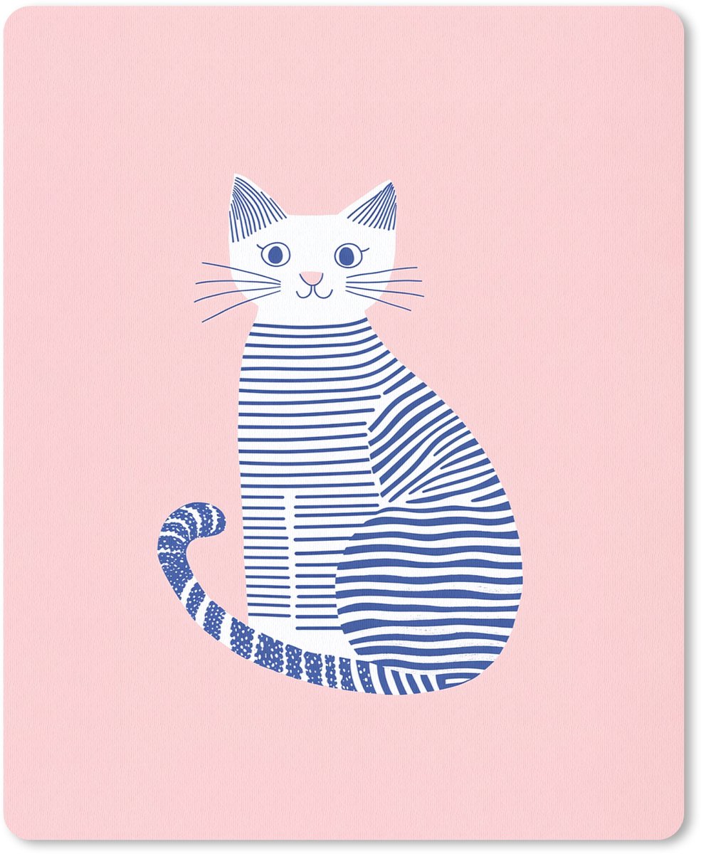Muismat 19x23 cm - Mousepad Kat - Illustratie - Minimalistisch - Roze - Muismatten