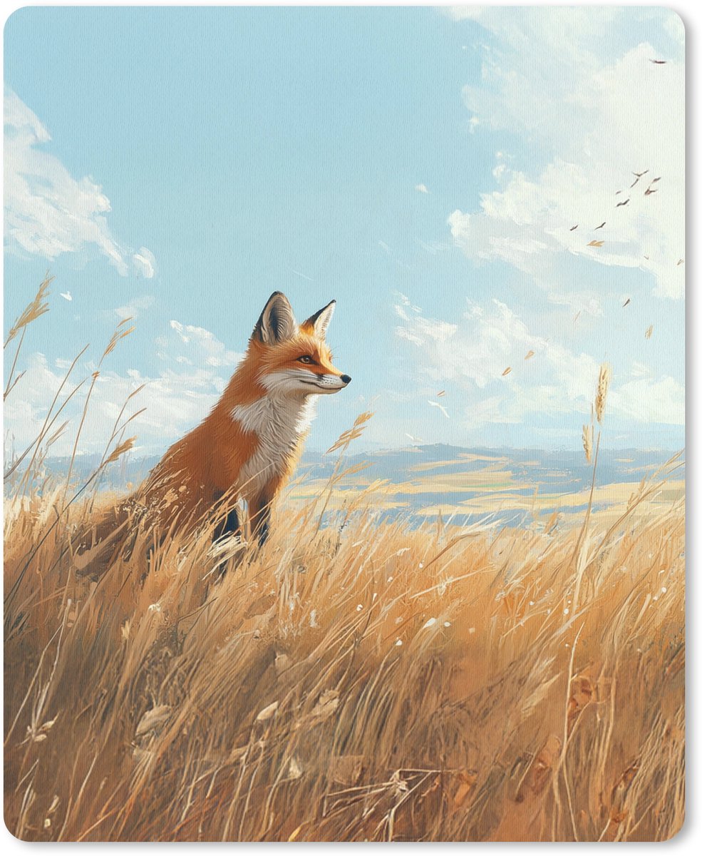 Muismat 19x23 cm - Mousepad Vos - Gras - Wolken - Oranje - Muismatten