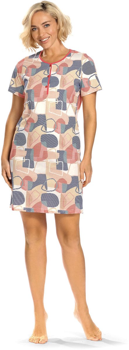 Comtessa Ascafa Nachthemd 'Geometrical Stripe' - Dames Nachtmode - Korte Mouw - Mixed Rood