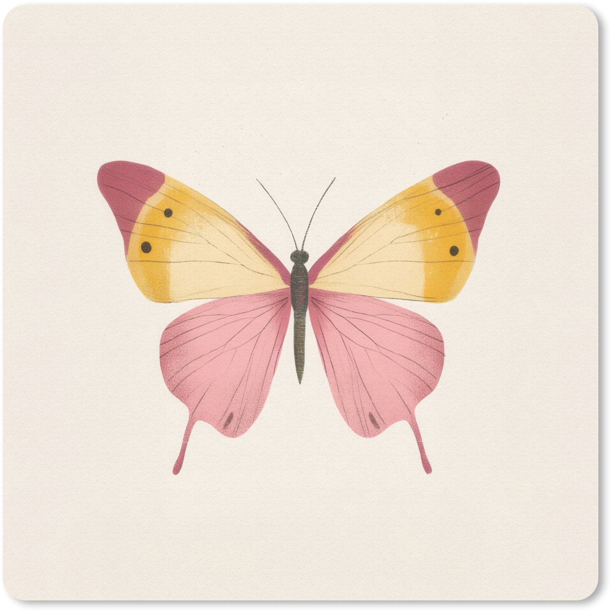 Muismat 20x20 cm - Mousepad Vlinder - Illustratie - Roze - Muismatten