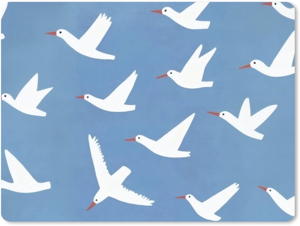 Muismat 23x19 cm - Mousepad Vogels - Wit - Patroon - Muismatten