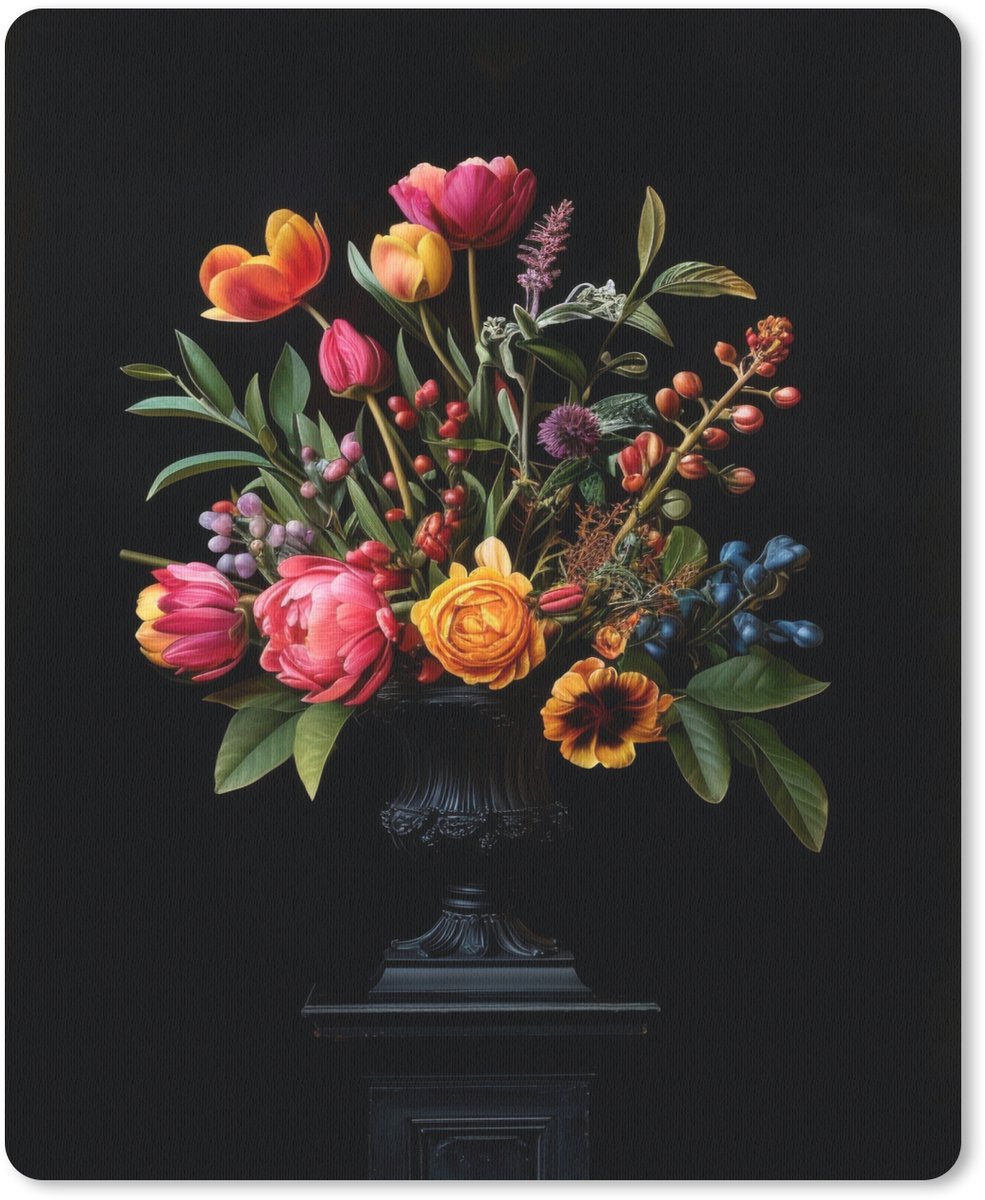 Muismat 19x23 cm - Mousepad Tulpen - Bessen - Boeket - Vaas - Muismatten