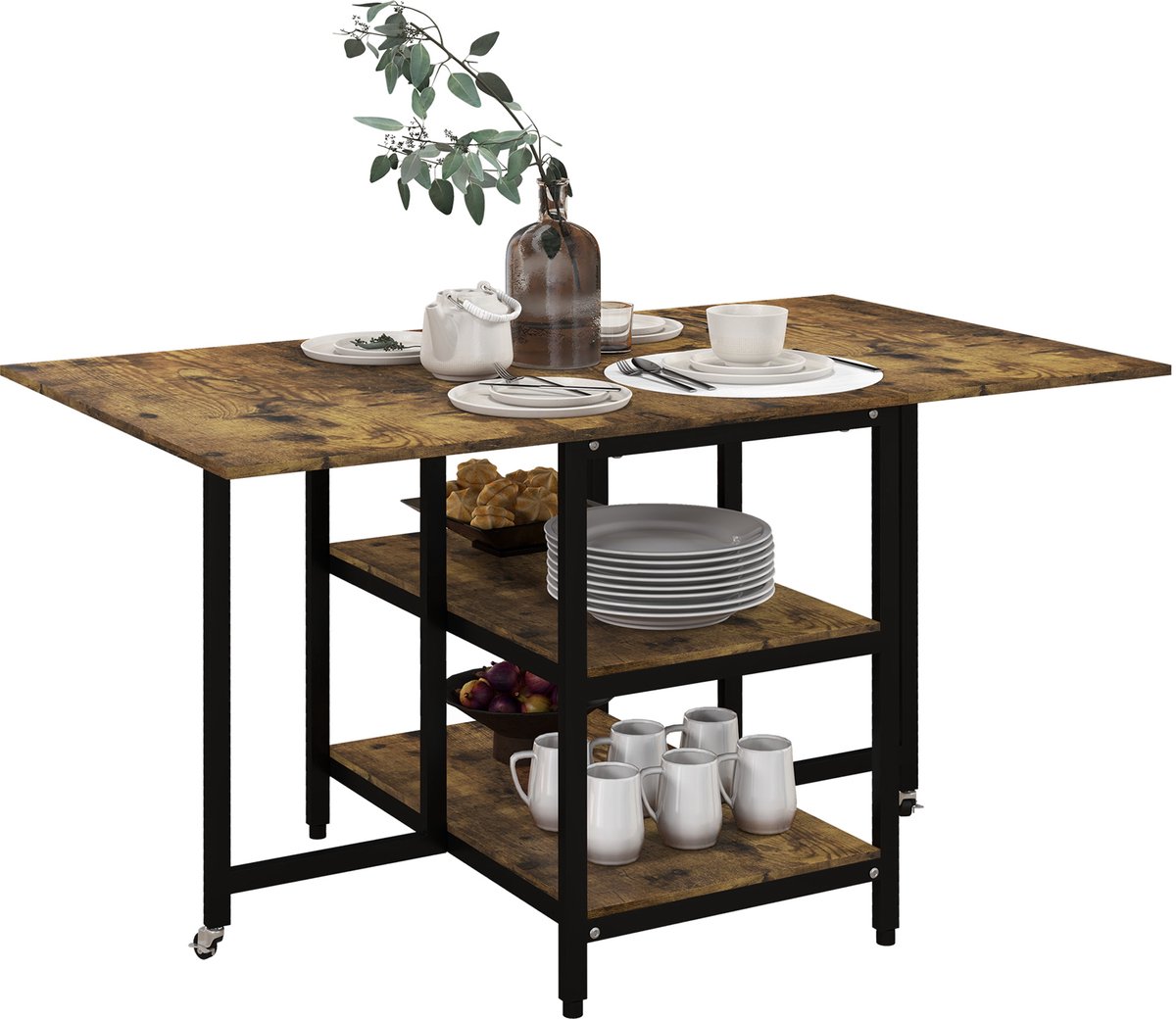 HOMCOM eettafel - met 2 planken - spaanplaat - staal - bruin