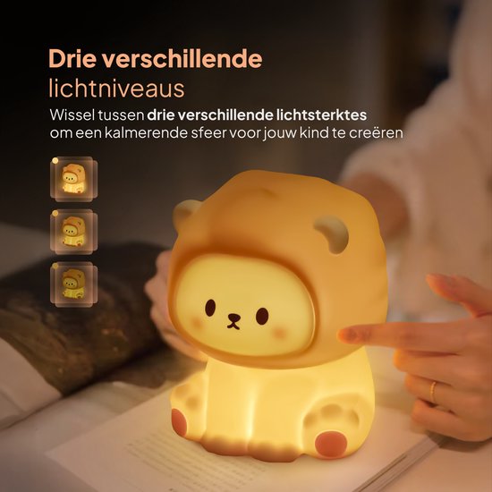 Nachtlampje Kinderen - Mobstore Leeuwtje Nachtlampje - Draadloos & Oplaadbaar - Touch Bediening - Dimbaar LED Licht - Timerfunctie - Slaaptrainer - Ideaal voor Babykamer & Kinderkamer - Siliconen Bedlampje van Mobstore — afbeelding 2