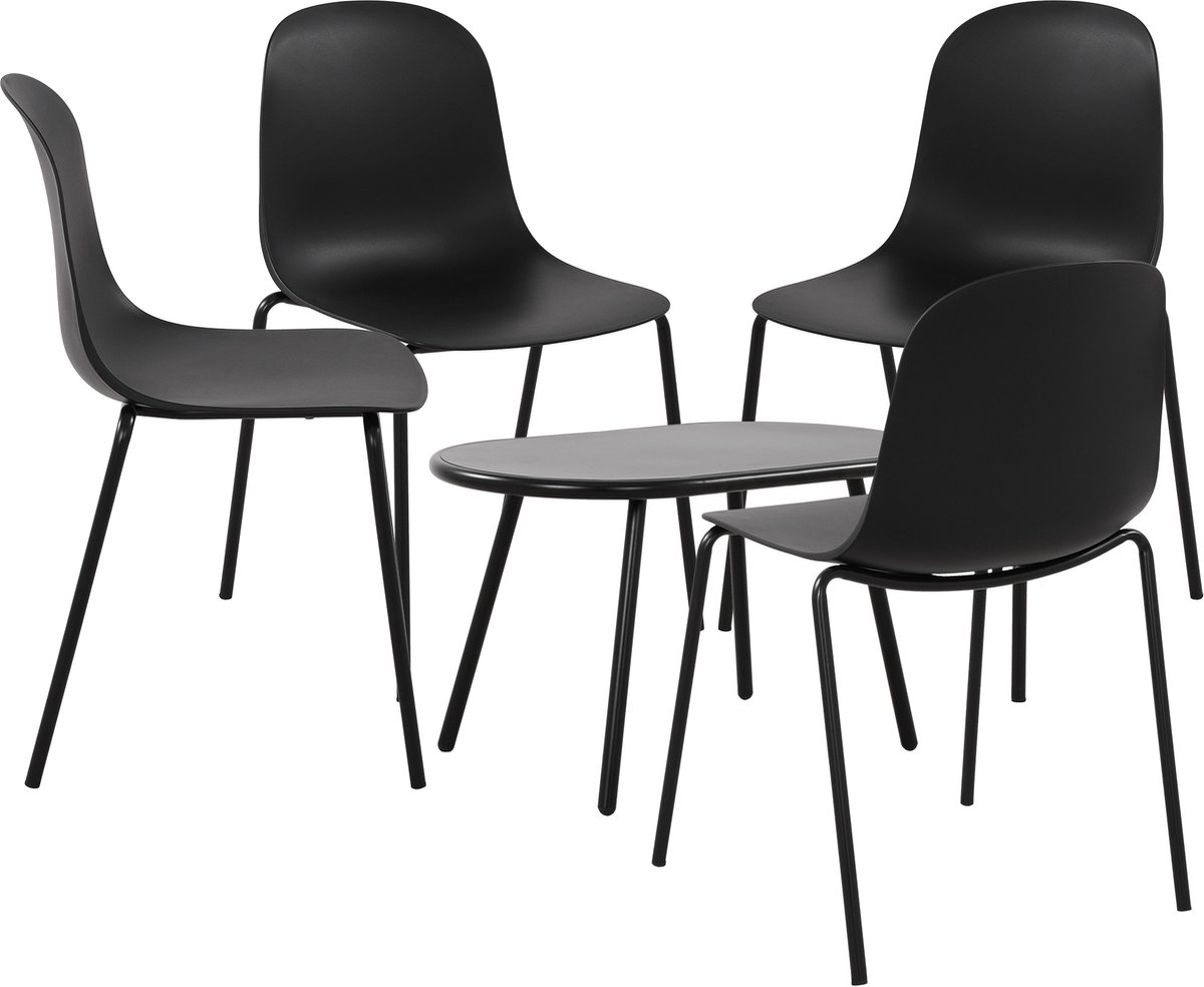 CLP Veldin tuinset - voor de tuin - loungeset - Set van tafel Berea en 4 x stoel Hardin - UV-bestendig - Tuinmeubelen - zwart