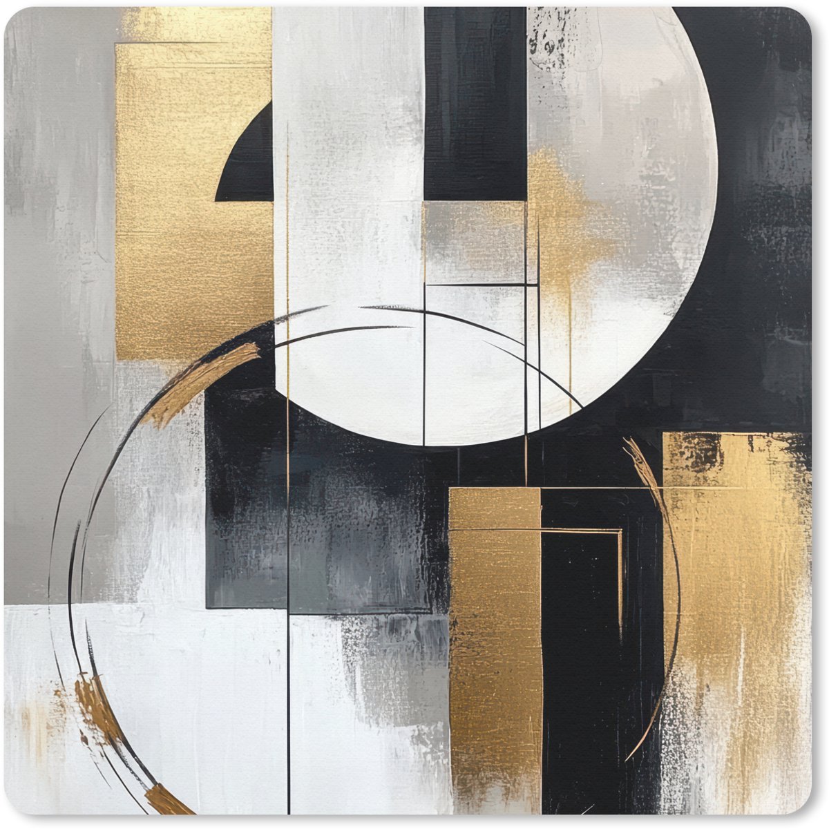 Muismat 20x20 cm - Mousepad Abstract - Goud - Zilver - Vormen - Aesthetic - Muismatten