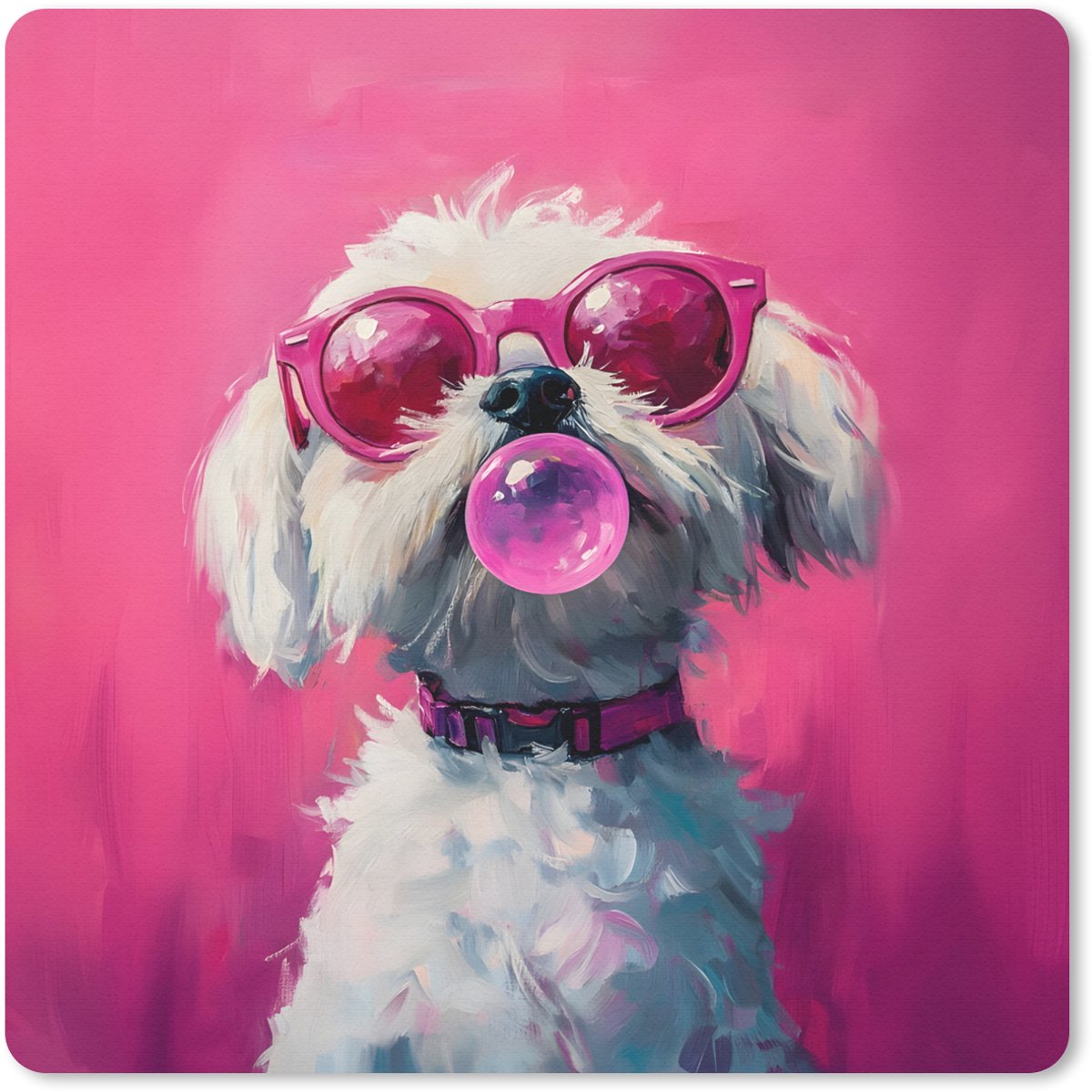 Muismat 20x20 cm - Mousepad Pink - Hond - Bubbel - Muismatten