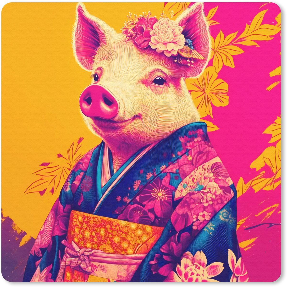 Muismat 30x30 cm - Mousepad Varken - Bloemkroon - Kimono - Abstract - Muismatten