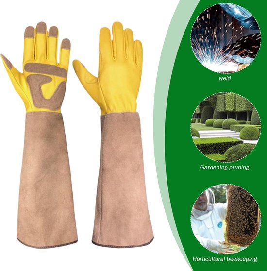 Tuinhandschoenen dames-1 paar Tuinhandschoenen-Rundleer - beschermt handen en armen-18" tuinhandschoenen - voor mannen en vrouwen van Merkloos	 — afbeelding 2