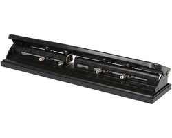 Perforator 4-gaats - Handmatige Ponsgereedschap - Ponsdiameter 6 mm, papierinvoerdiepte 12 mm - Tot 10 Vel - Zwart - 29*6.5*5 cm - Kunststof en metaal - Voor Mappen en Ringbanden - Voor Thuiskantoor/Thuiswerkplek