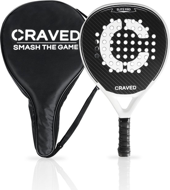 Craved Padel Racket Elite Pro - Inclusief padeltas - Carbon - Wit/Zwart