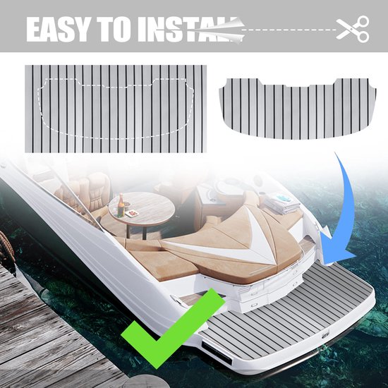 Tapis de pont autocollant en mousse EVA teck pour bateau - Revêtement de Revêtements de sol en teck Bateaux - Revêtement de sol en teck pour yacht - Revêtements de sol de sol en teck - Lavable - 240 x 60 x 0,6 cm - Grijs/Noir