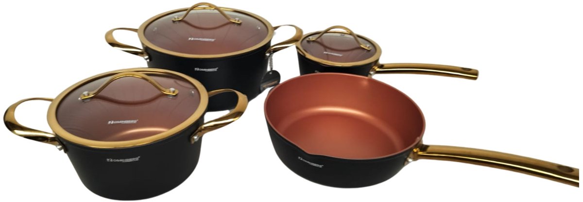 Rosenberg Luxe Pannenset - 7 delig - Zwart - Inductie - Met glazen deksels RB-7F1B1