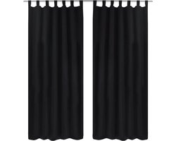 vidaXL - Micro-Satijnen - Gordijnen - met - Ringen - 140 - x - 225 - cm - 2 - stuks - (Zwart)
