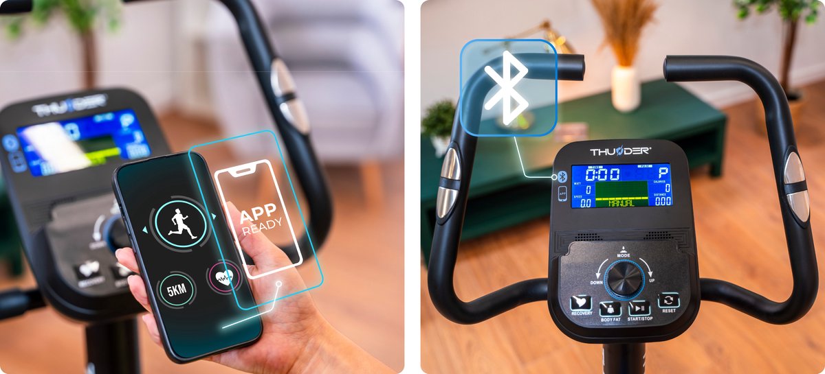 Afbeelding 3 van THUNDER® Hometrainer | TRIX | ELEKTROMAGNETISCHE-FIETS | Robuust en Stil | Bluetooth® | Verstelbaar zadel | LCD-display | Hartslagmeter | Elektronische weerstand | Transportwielen | Compatibel met trainingsapps | Voor thuisgebruik | Tot 150 kg gebrui