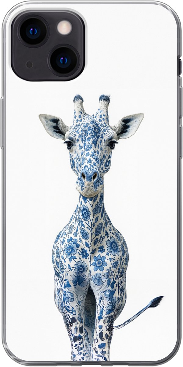 Telefoonhoesje Geschikt voor iPhone 13 hoesje - Giraffe - Delfts blauw - Dieren - Minimalistisch - Siliconen Telefoonhoesje Telefoonhoesje