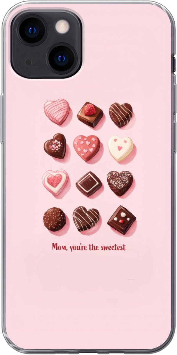 Telefoonhoesje Geschikt voor iPhone 13 hoesje - Chocolaatjes - Hartvormig - Liefste - Siliconen Telefoonhoesje Telefoonhoesje