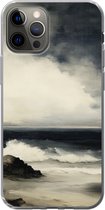 Telefoonhoesje Geschikt voor iPhone 12 Pro hoesje - Zee - Rotsen - Storm - Siliconen Telefoonhoesje Telefoonhoesje