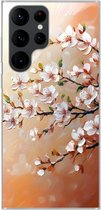 Telefoonhoesje Geschikt voor Samsung Galaxy S22 Ultra hoesje - Bloesemtakken - Schilderachtig - Roze - Siliconen Telefoonhoesje Telefoonhoesje