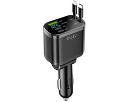DISEV® - Autolader - 86W Autolader USB C - Autolader USB C & Lightning - Veilig en Compact - Auto snellader - 12-24V Auto Oplader - Sigaretten Aansteker Adapter - Autoaccessoires - Snellader