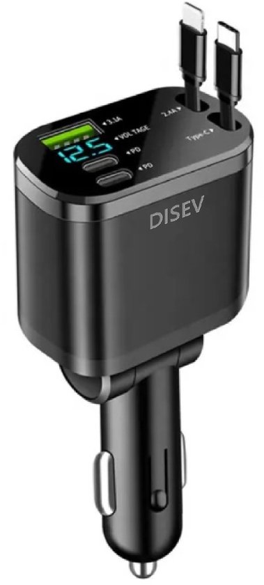 DISEV® – Autolader – 86W Autolader USB C – Autolader USB C & Lightning – Veilig en Compact – Auto snellader – 12-24V Auto Oplader – Sigaretten Aansteker Adapter – Autoaccessoires – Snellader