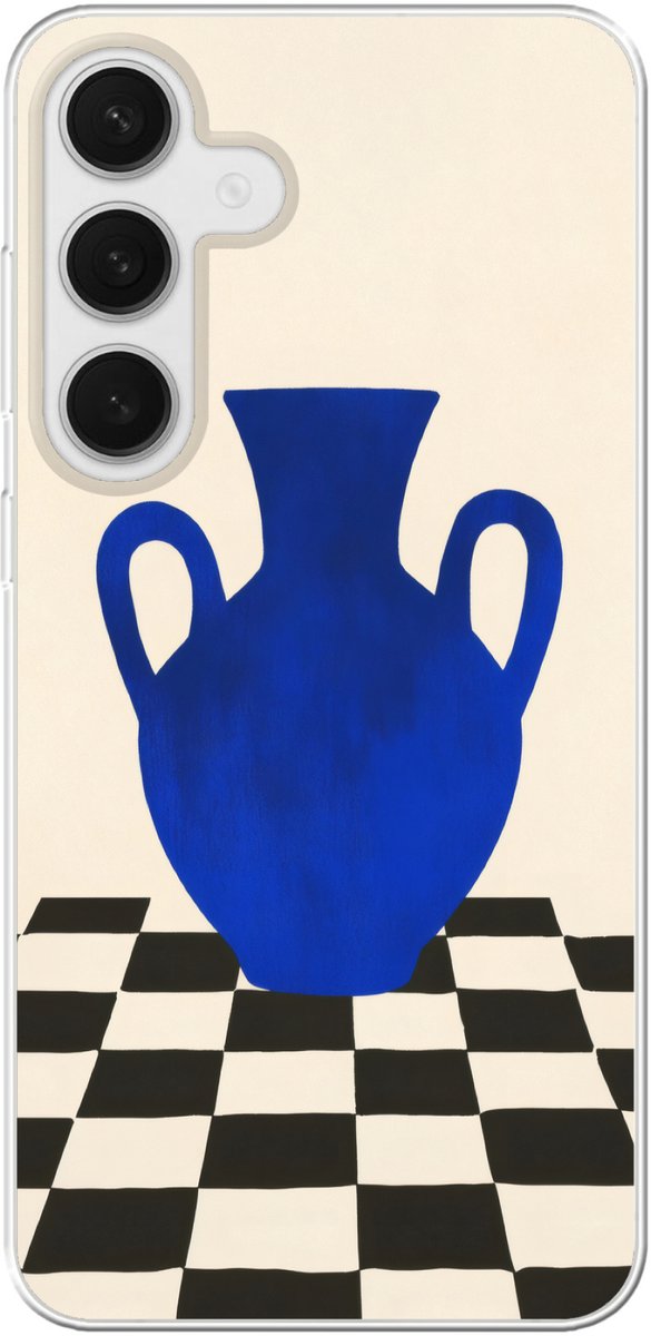 Telefoonhoesje Geschikt voor Samsung Galaxy S25 Plus hoesje - Vaas - Blauw - Geblokt - Modern - Siliconen Telefoonhoesje Telefoonhoesje