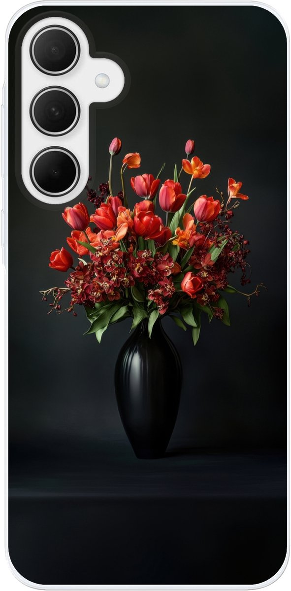 Telefoonhoesje Geschikt voor Samsung Galaxy A36 hoesje - Boeket - Tulpen - Vaas - Rood - Siliconen Telefoonhoesje Telefoonhoesje