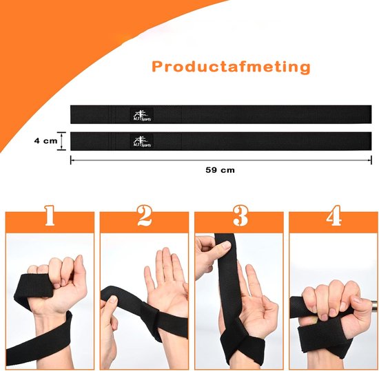 Set de sangles de levage MJ Sports Premium - Poignées de levage (2 pièces) - Rembourrage - Crochets - Fitness - Powerlifting - Musculation - Deadlift