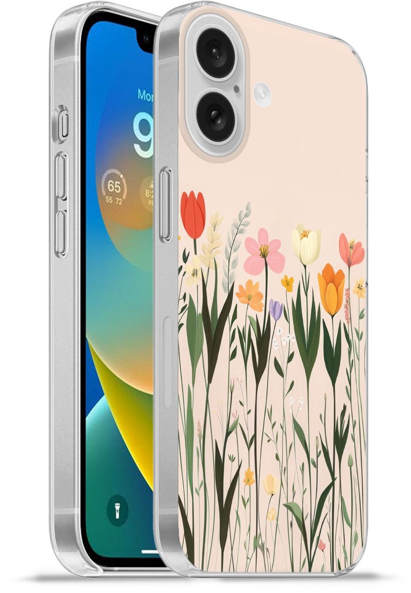 Telefoonhoesje Geschikt voor Apple Iphone 16 hoesje - Pasteltinten - Bloemen - Illustratie - Siliconen Telefoonhoesje Telefoonhoesje