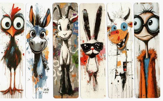 Foto: Boekenleggers dieren set 6x schattige originele handgetekende illustraties hoogwaardige papieren bladwijzers voor jong oud