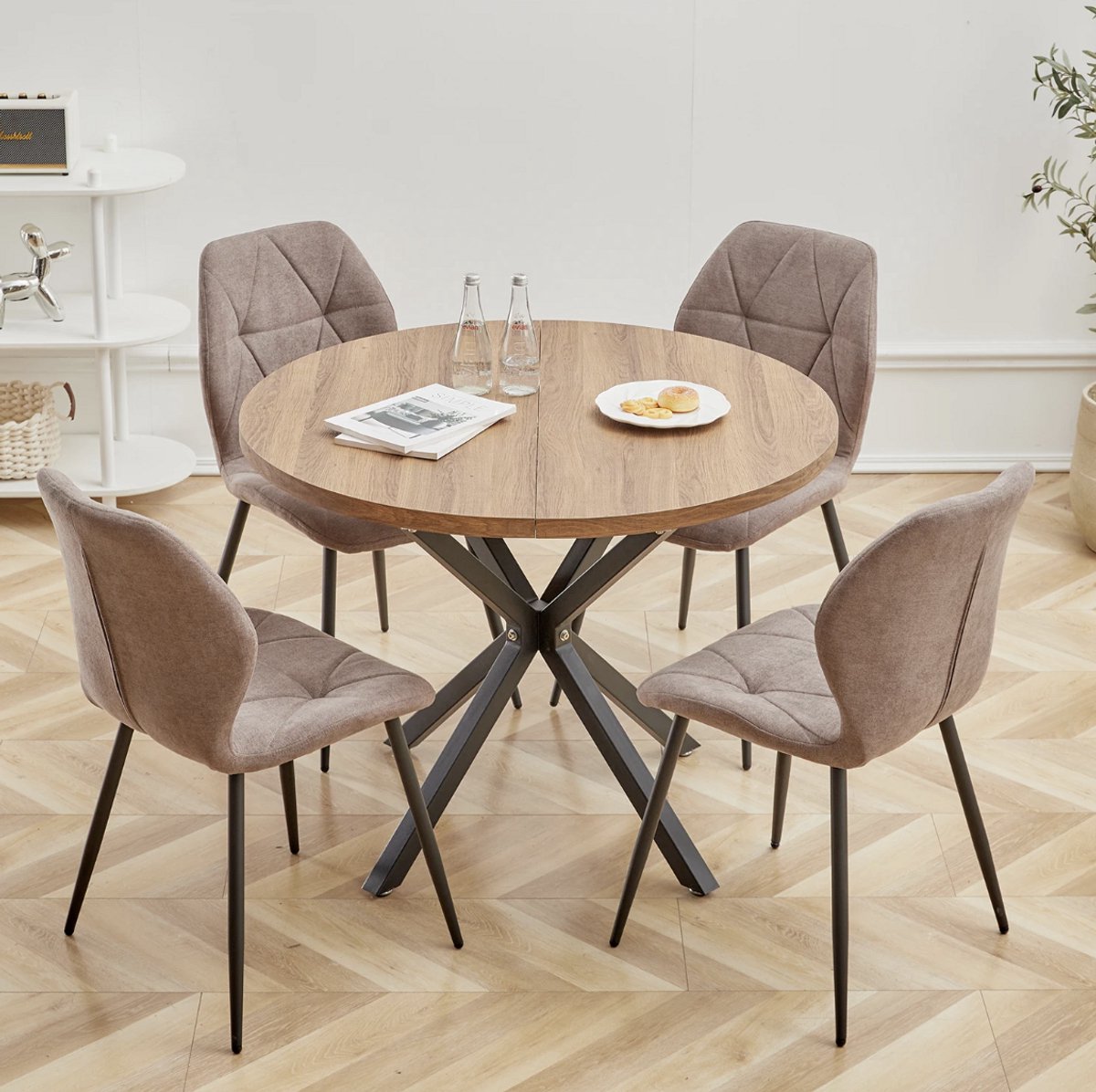Varnox Massief Houten Eettafel - Nordic Ronde Tafel - Keukentafel - Stalen Frame - Koffietafel - Eetkamertafel - Woonkamer - Kantoormeubilair - 100cm - Bruin – foto 6