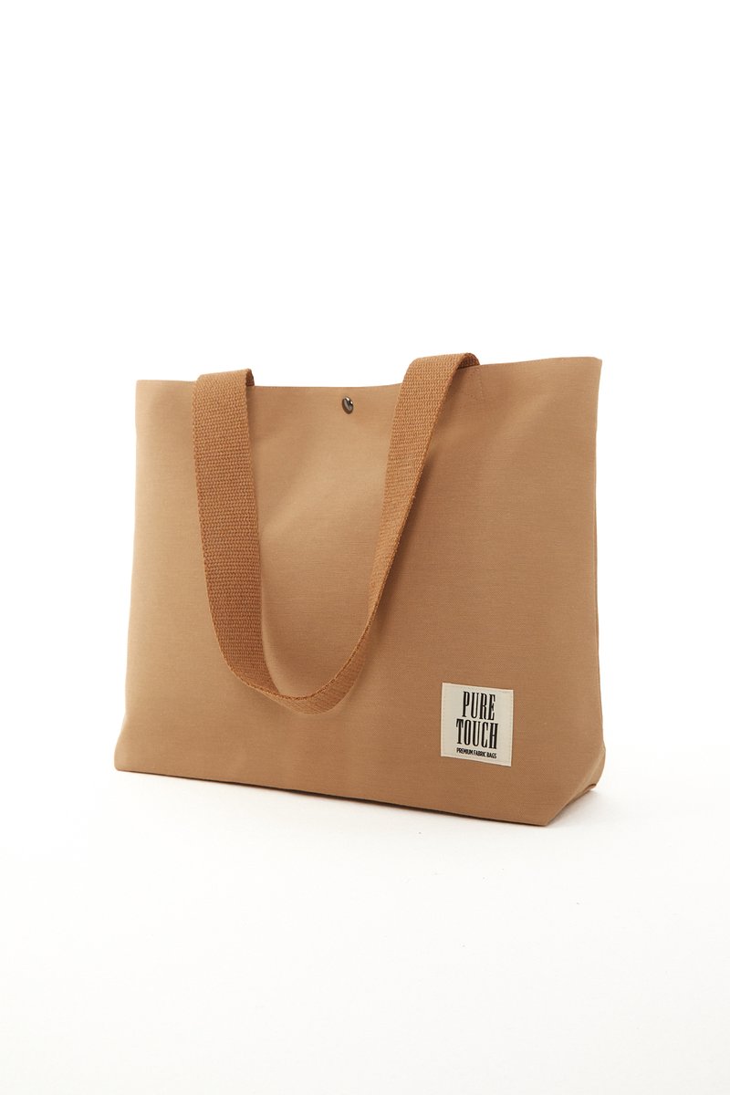 Pure Touch Canvas Strandtas Dames - Grote Schoudertas met Magneetsluiting - Bruin