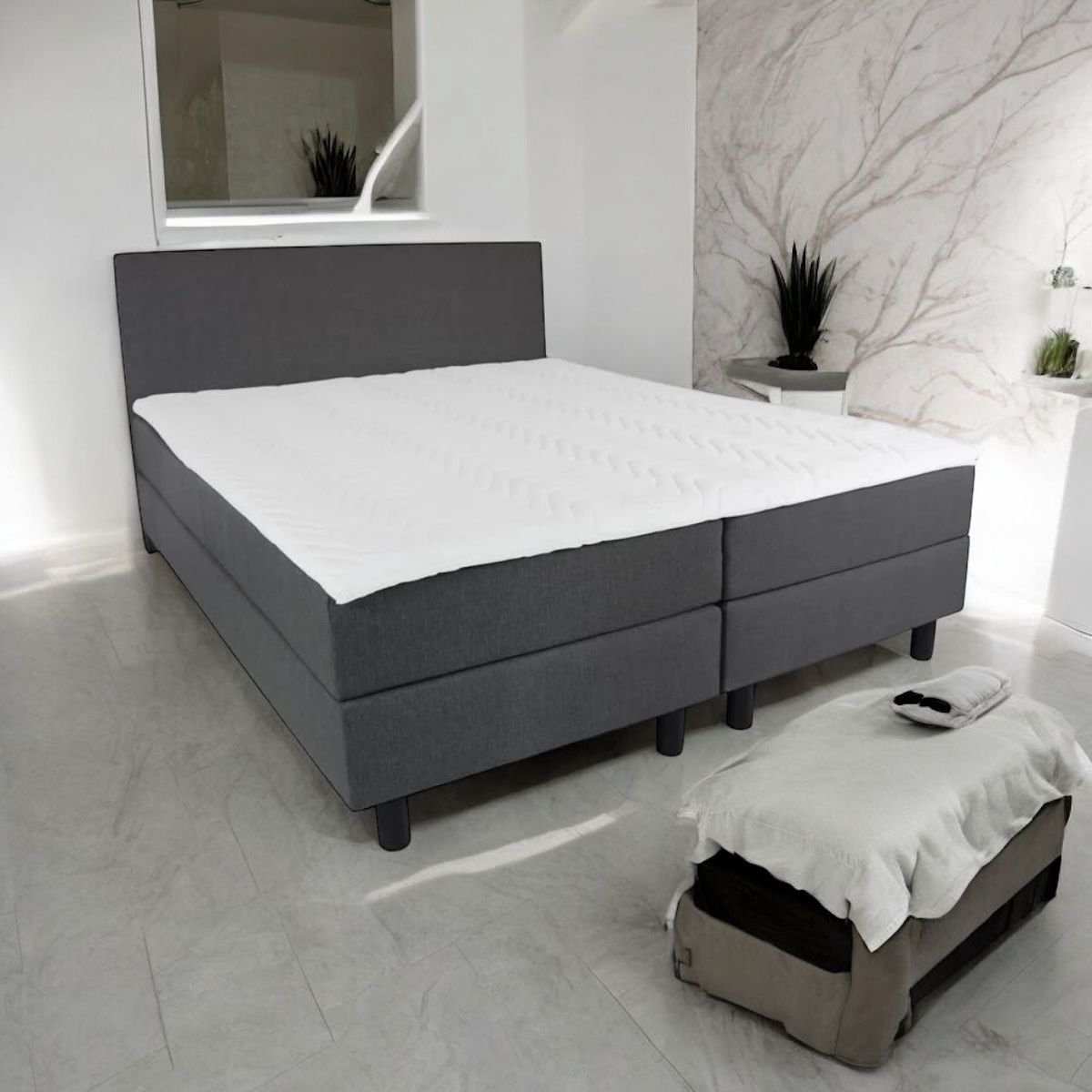 Boxspring Essential - 120x200 Compleet - Antraciet Glad - BG Homestyling