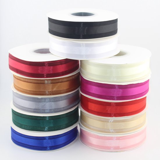 Organza lint zwart 25mm met geweven rand