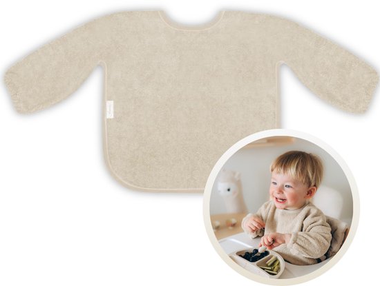 Bavoir Funnies à manches crème - Bavoir doux pour bébé - 100 % coton éponge - Facile à laver en machine - Bavoirs, bavoirs anti-bave, tabliers, tabliers salissants, bavoirs pour manger et jouer - Idéal pour manger, bricoler et jouer