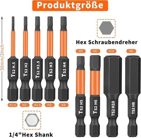 Hakkin 12 Stück Torx Schraubendreher Set 1/4 100 mm Torx Bit Set Lang mit Loch
