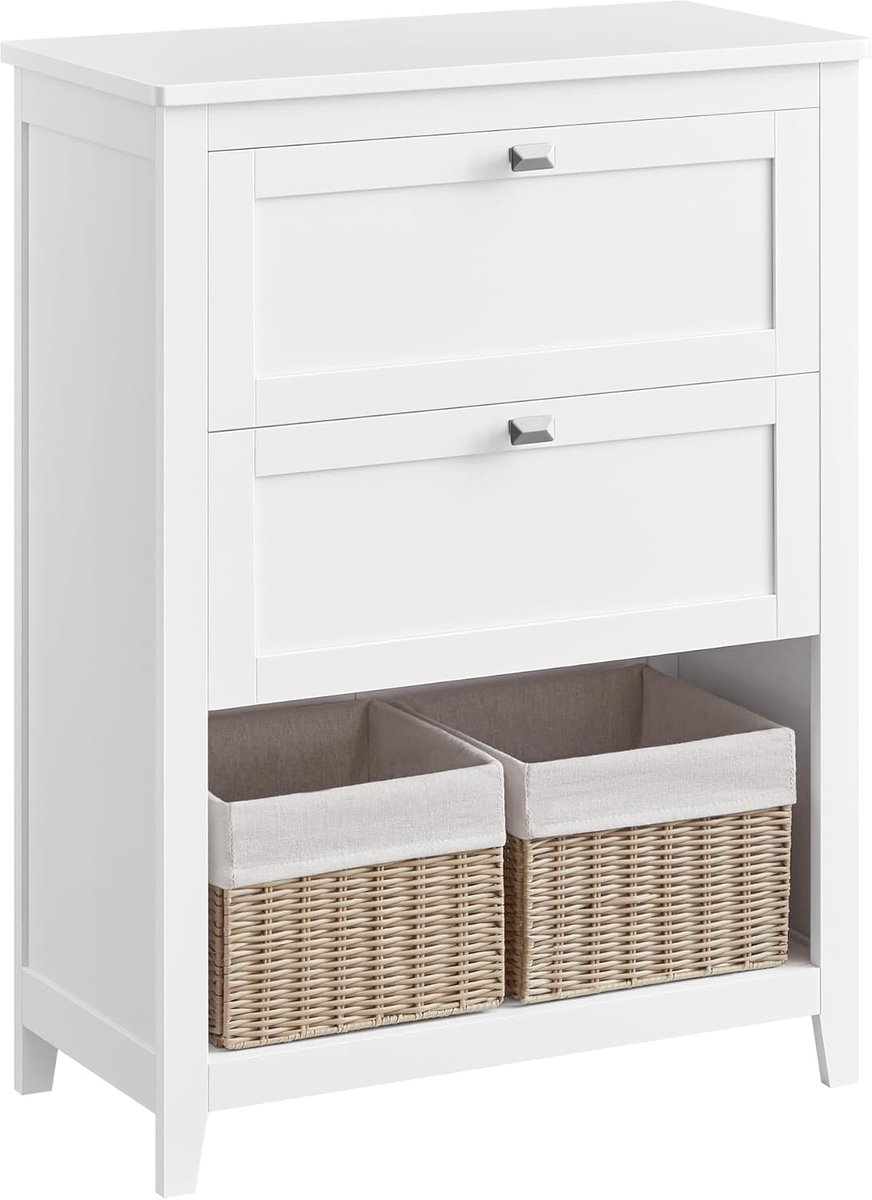 VASAGLE Badkamermeubel, opbergkast, 2 laden met 1 verstelbare scheidingswand, 2 manden, dressoir, 30 x 60 x 80 cm, wolkenwit